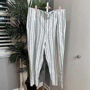 Madewell Chic Striped Trousers in White and Blue linen blend size 14